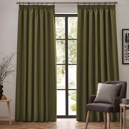 Dawn (Blackout) Pencil Pleat, Olive - Ready Made Curtains - Image 3